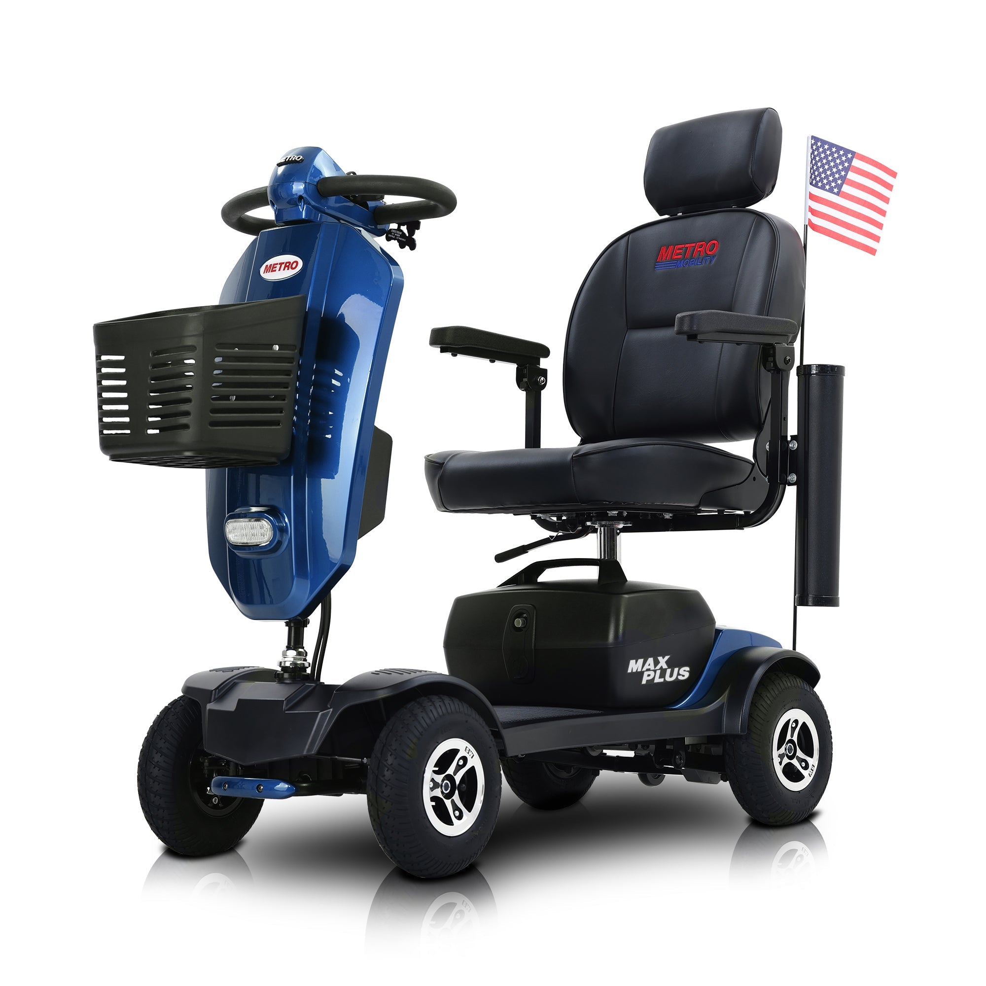 Mobility Scooter 4-Wheel Metal Blue 16 Mile USB 360 Swivel Seat Anti-Tip